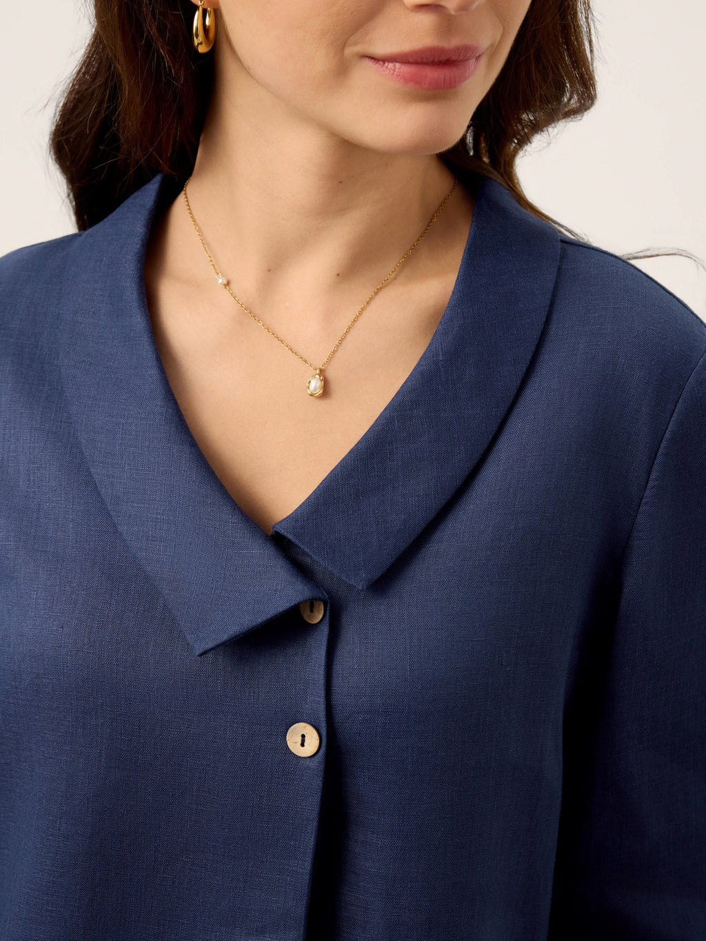 100% Linen Asymmetric Collar Inverted Pleat Top OTTILIE