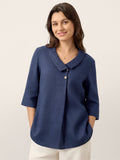 100% Linen Asymmetric Collar Inverted Pleat Top OTTILIE