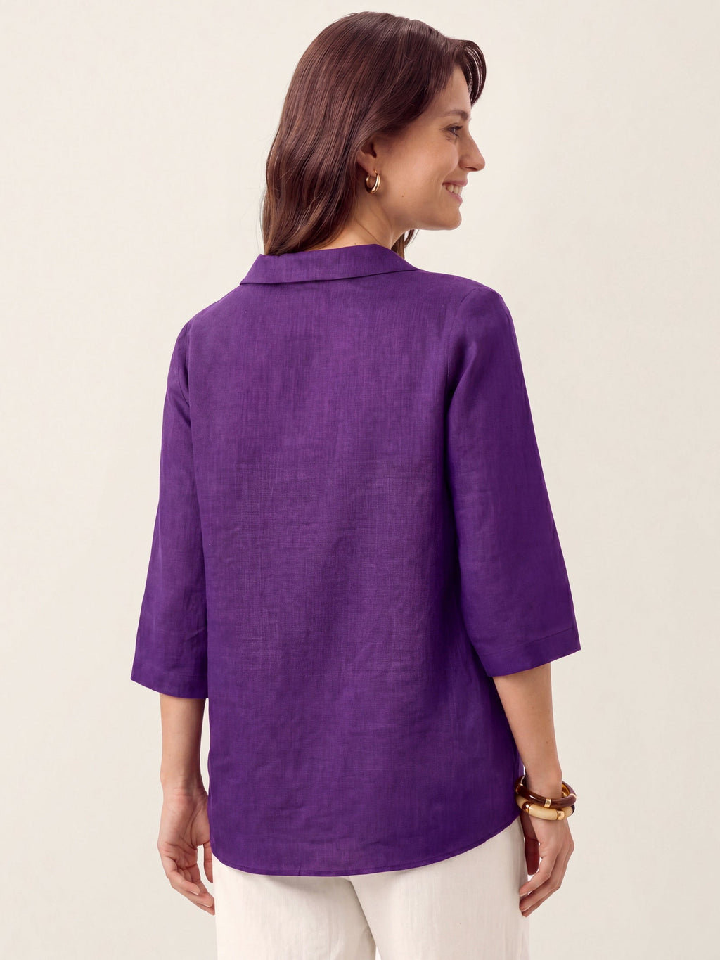 100% Linen Asymmetric Collar Inverted Pleat Top OTTILIE