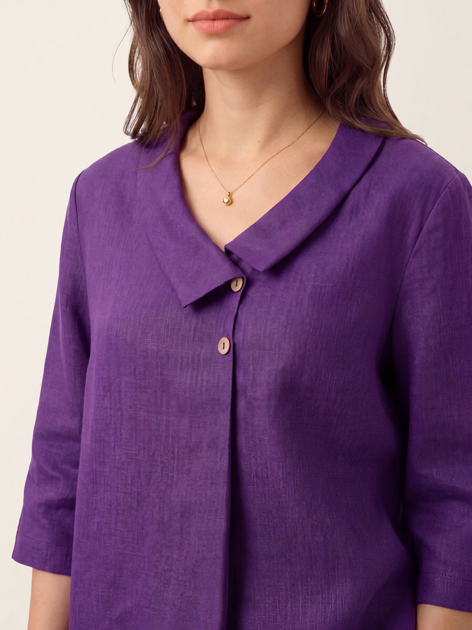 100% Linen Asymmetric Collar Inverted Pleat Top OTTILIE