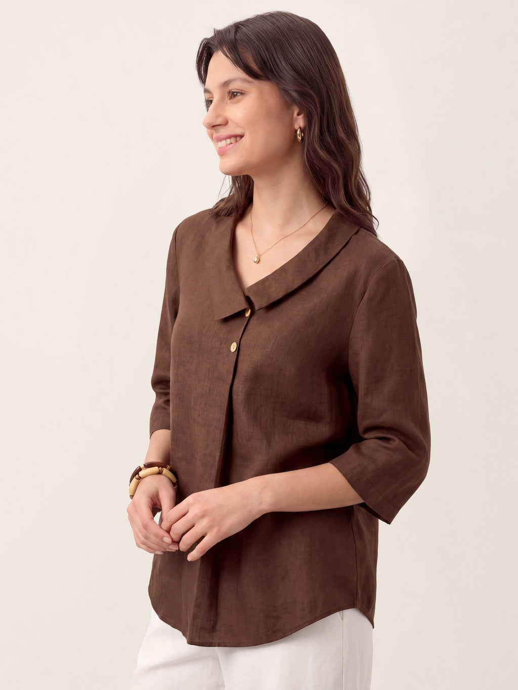 100% Linen Asymmetric Collar Inverted Pleat Top OTTILIE