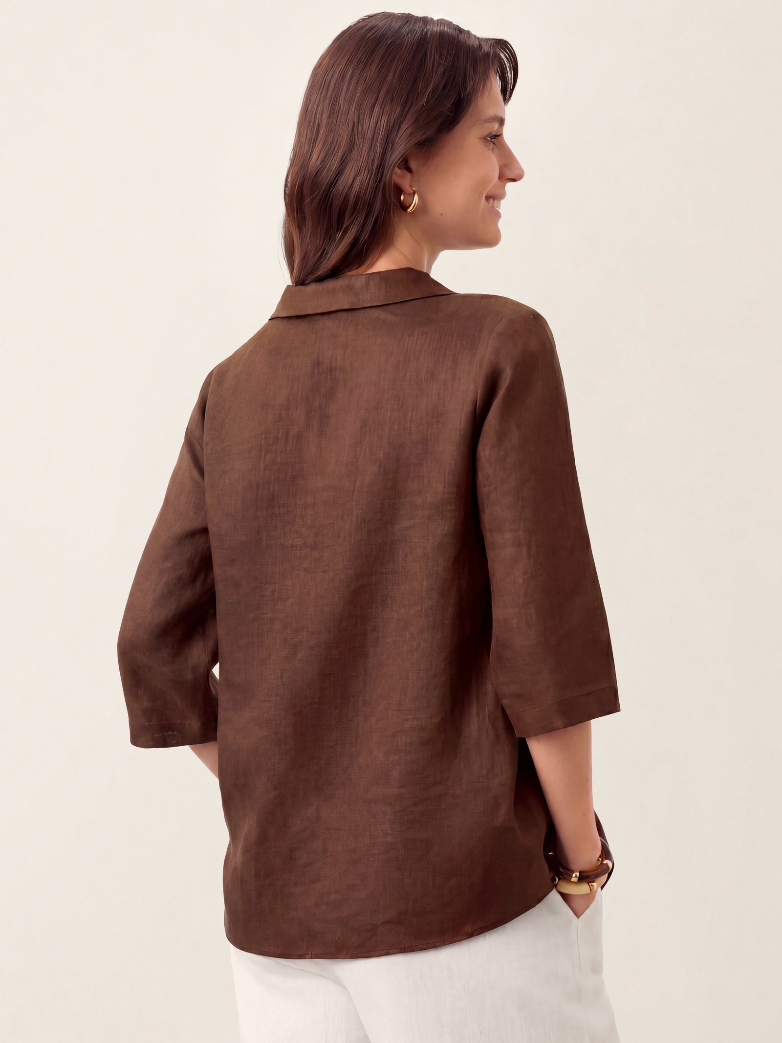 100% Linen Asymmetric Collar Inverted Pleat Top OTTILIE