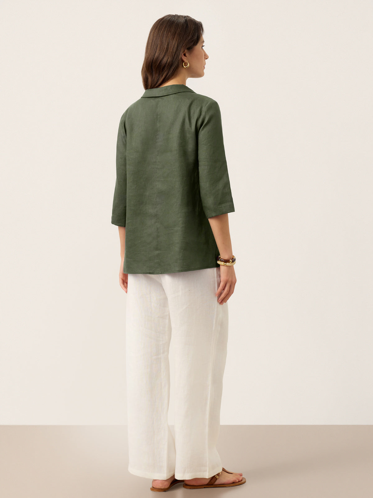 100% Linen Asymmetric Collar Inverted Pleat Top OTTILIE