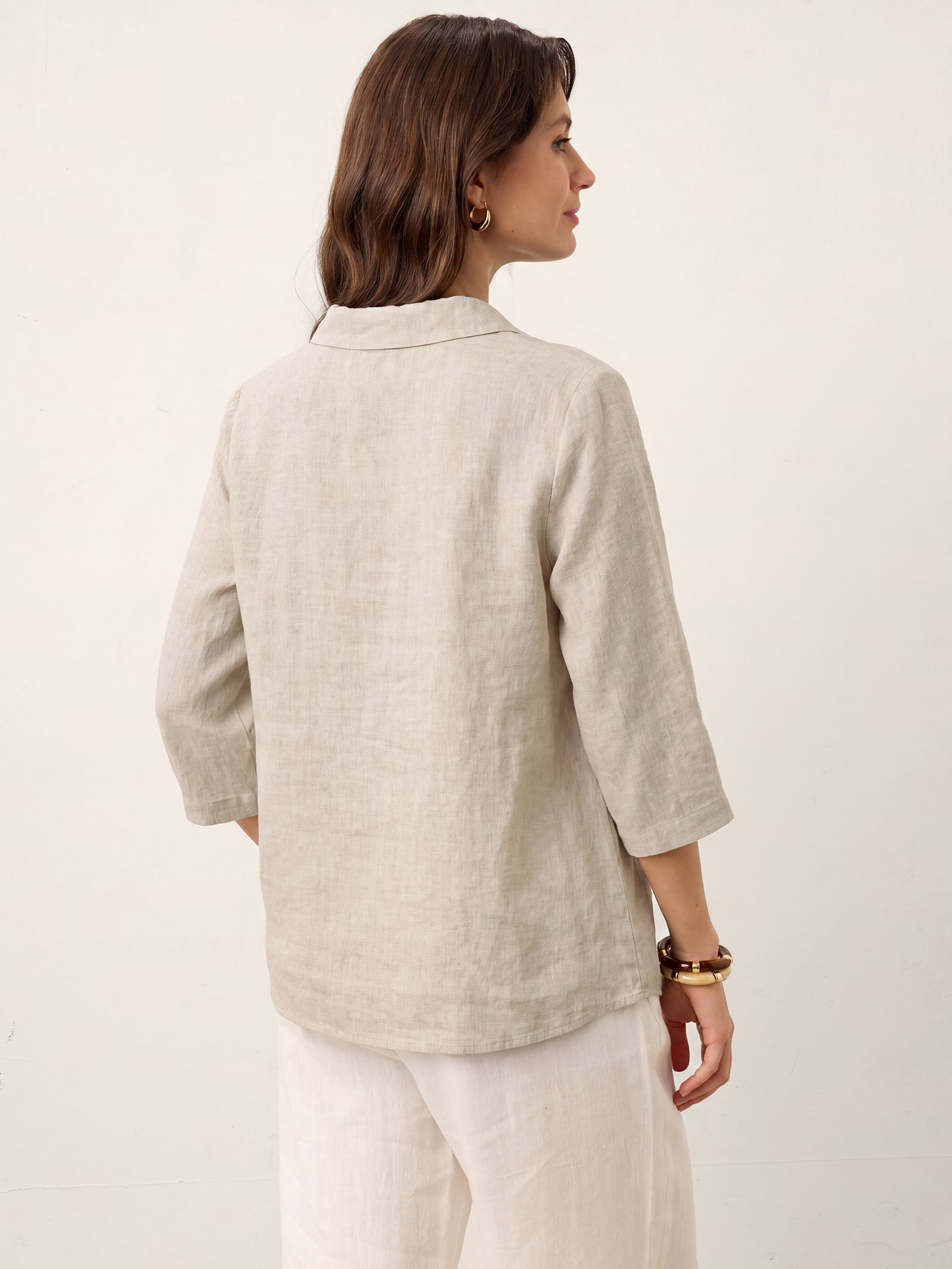 100% Linen Asymmetric Collar Inverted Pleat Top OTTILIE