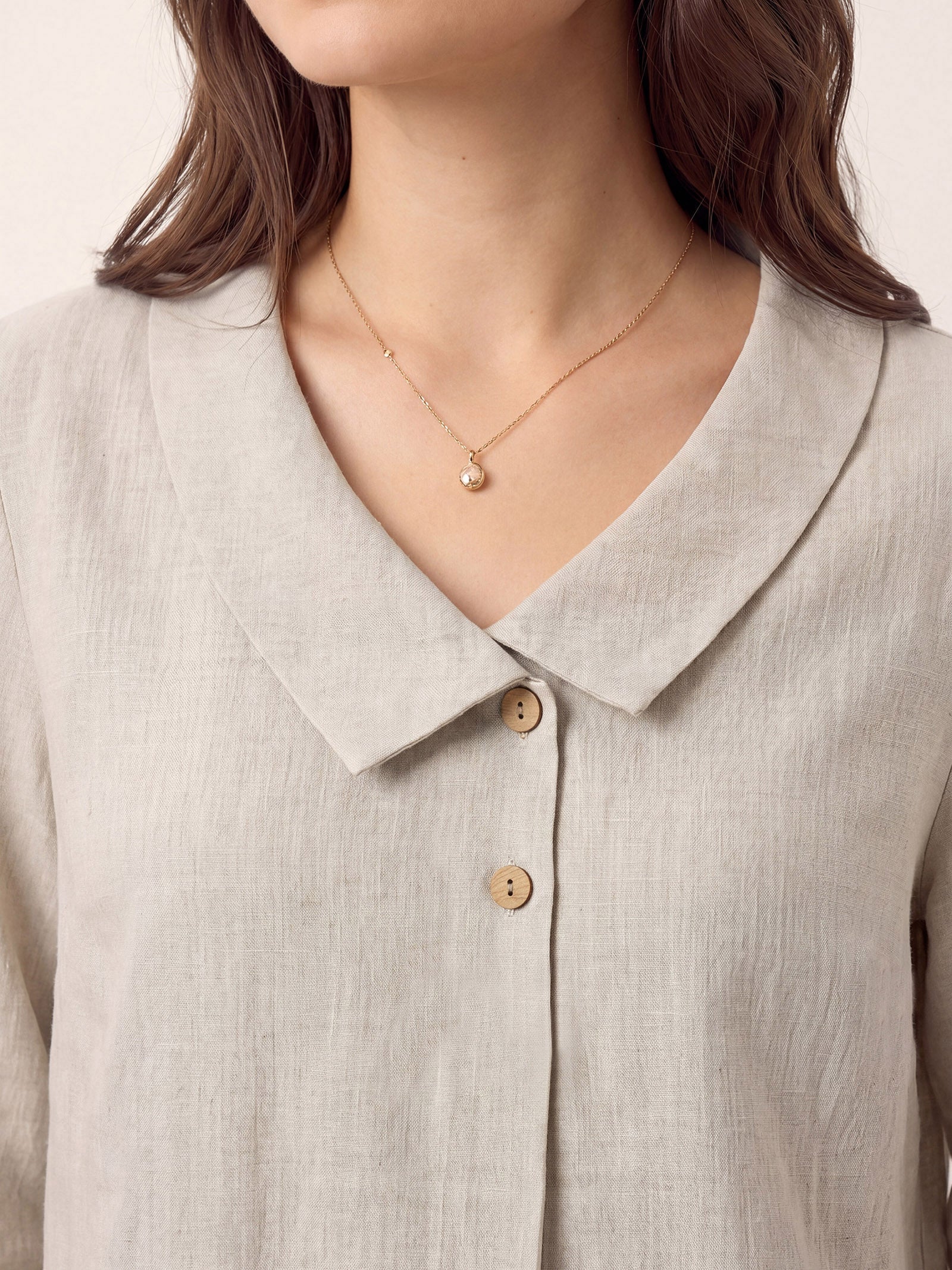 100% Linen Asymmetric Collar Inverted Pleat Top OTTILIE