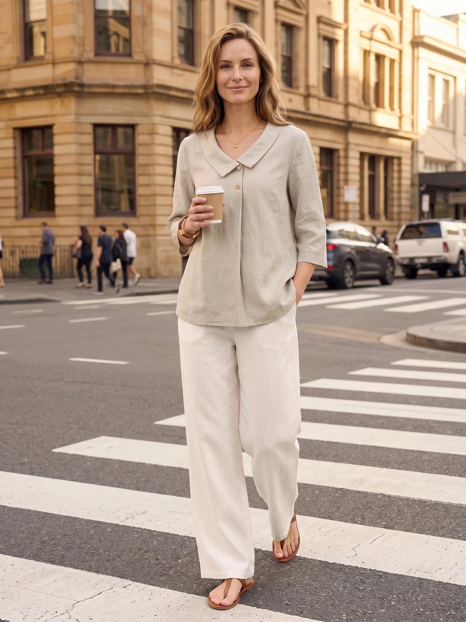 100% Linen Asymmetric Collar Inverted Pleat Top OTTILIE